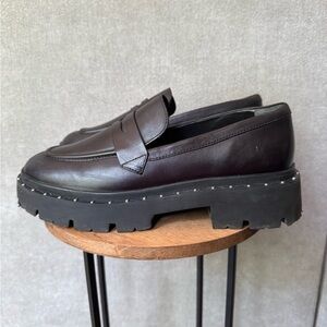 Schutz Womens Black Leather Christie Studs Platform Loafers Chunky Lug Size 8